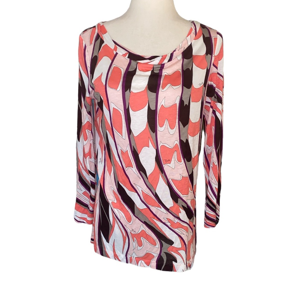Emilio Pucci Geometric Pink Purple Black Long Sleeve Top Tee - 10